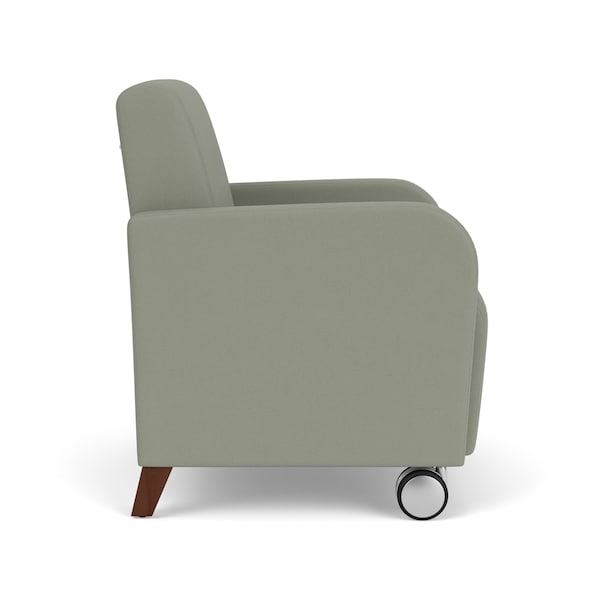 Siena Lounge Reception Guest Chair W/ Front Casters, Walnut Wood Back Legs, OH Eucalyptus Uph